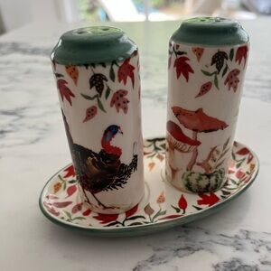 Nwt turkey Floral Salt and Pepper Shakers with Tray